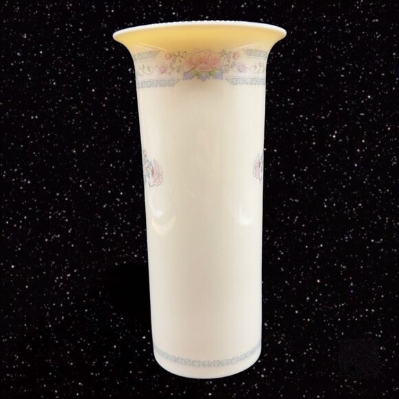 Vintage Lenox Vase Charleston Silver Edge Pink Blue Flowers USA Porcelain 6.5”T - Picture 2 of 13